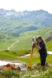 Surveyor with a Leica total station