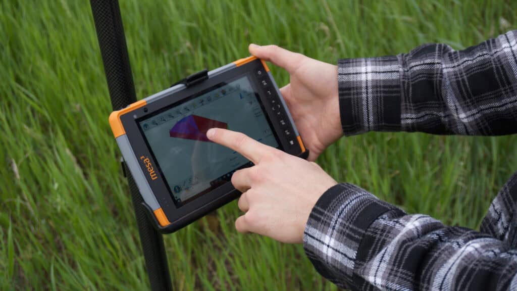 Mesa 3 survey data collector running field software for construction surveying layout and measurements