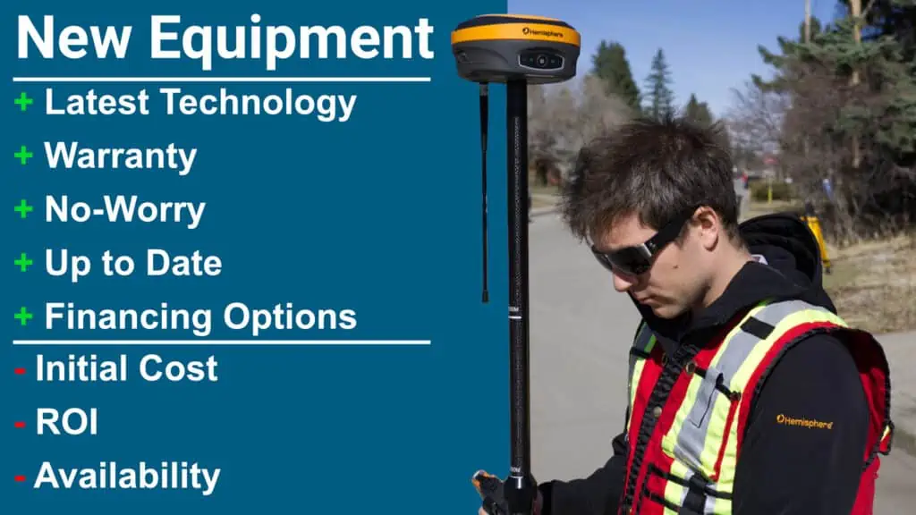 Pros of new rtk equipment or gnss equipment. Man with Hemipshere S631. 