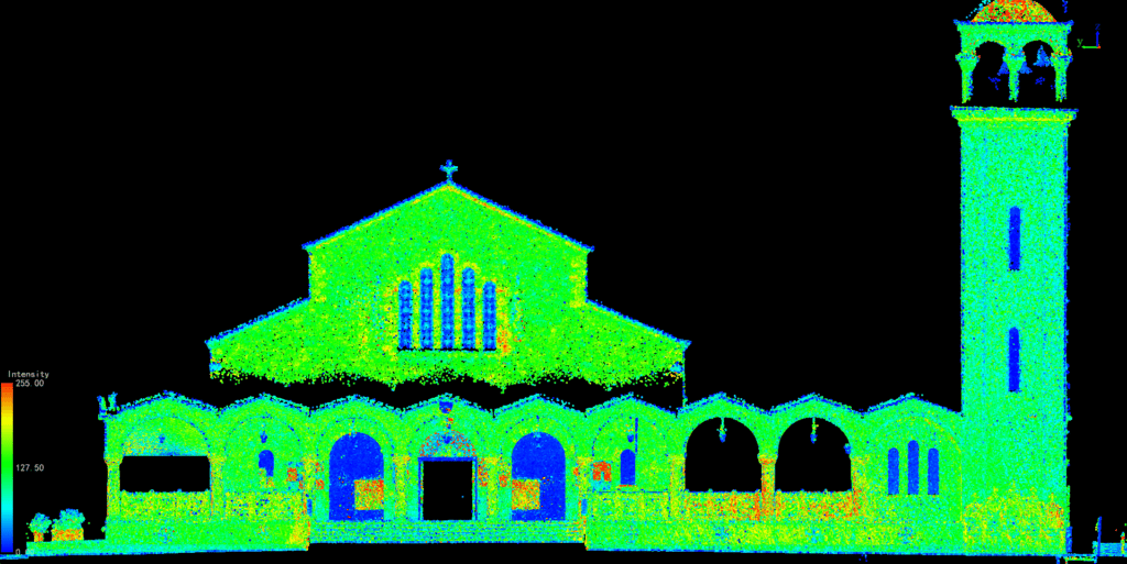 3D laser scan point cloud of historic church facade for heritage documentation and restoration